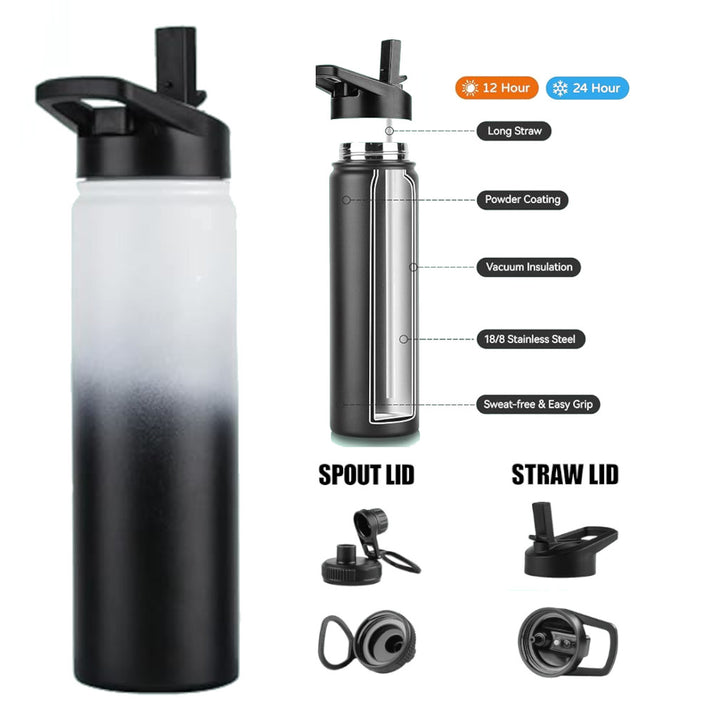 22 oz Vacuum Insulated Stainless Steel Reusable Sports Bottle