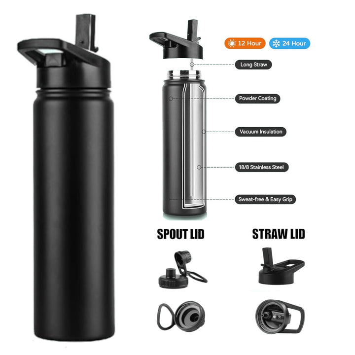 22 oz Vacuum Insulated Stainless Steel Reusable Sports Bottle