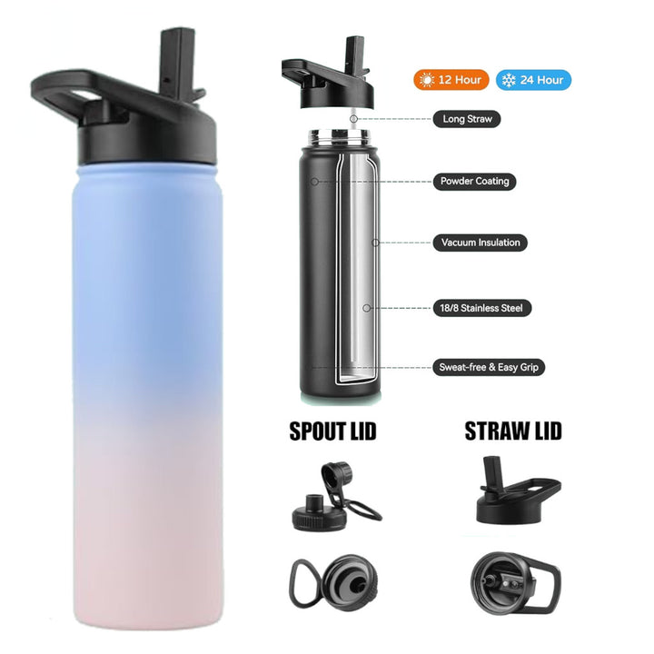 22 oz Vacuum Insulated Stainless Steel Reusable Sports Bottle