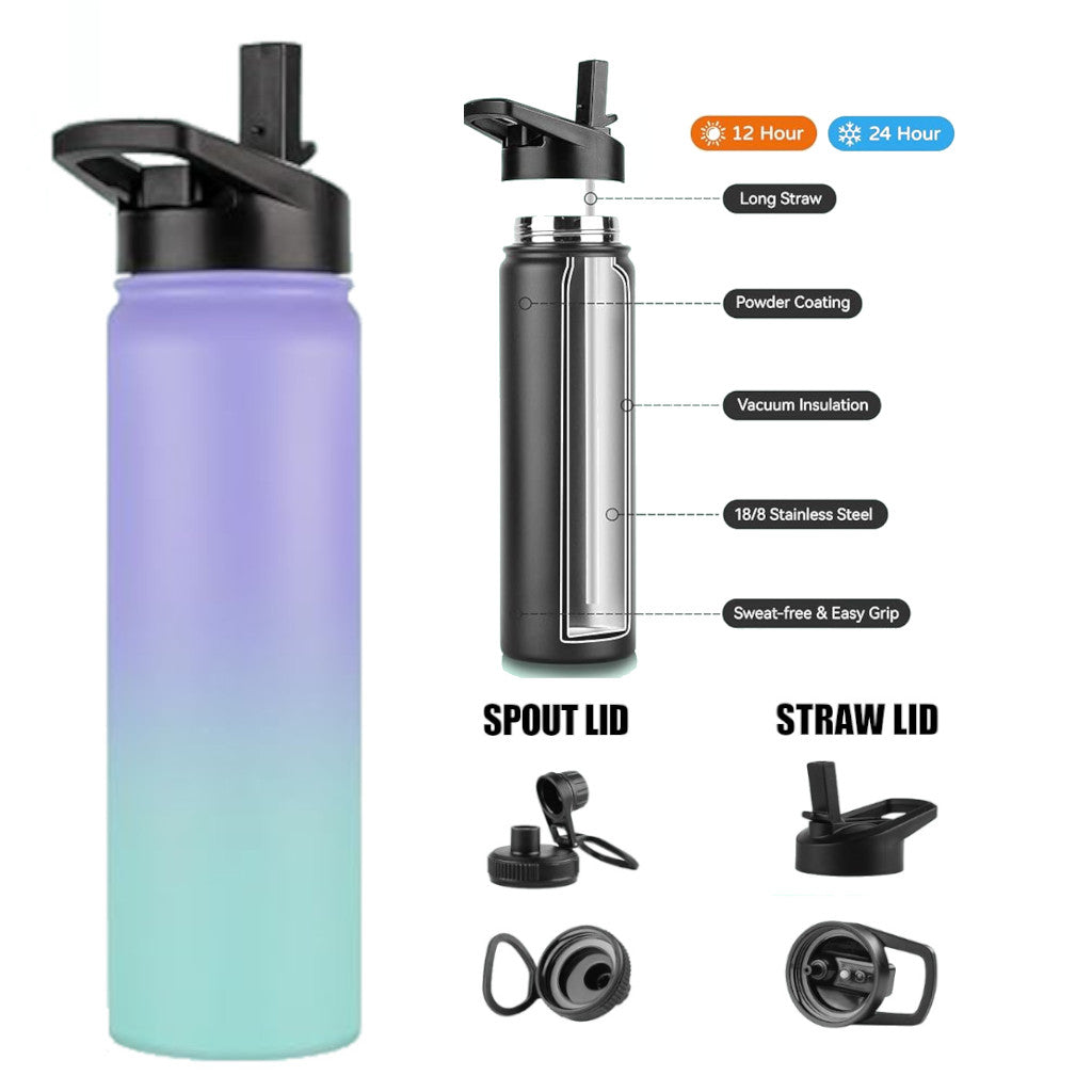 22 oz Vacuum Insulated Stainless Steel Reusable Sports Bottle