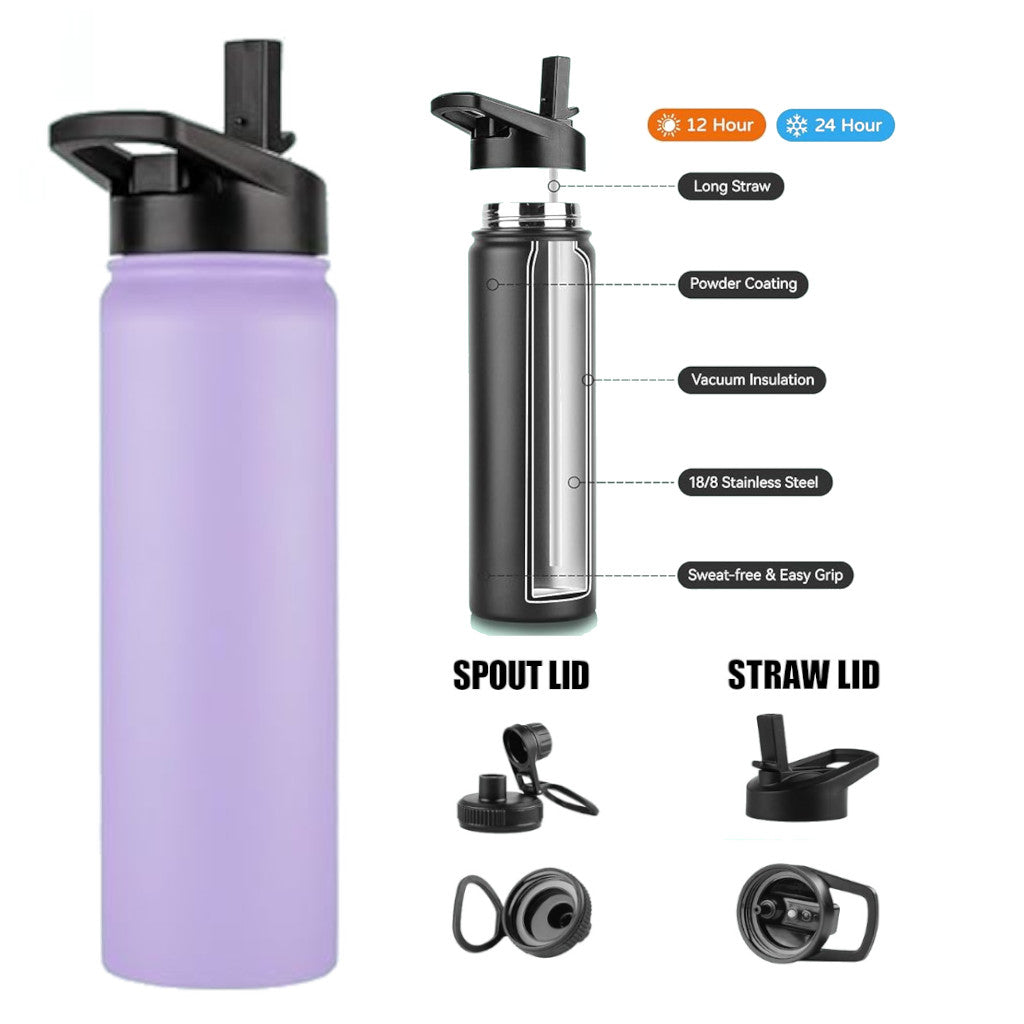 22 oz Vacuum Insulated Stainless Steel Reusable Sports Bottle