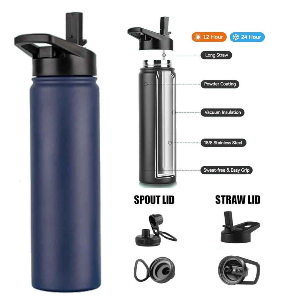 22 oz Vacuum Insulated Stainless Steel Reusable Sports Bottle