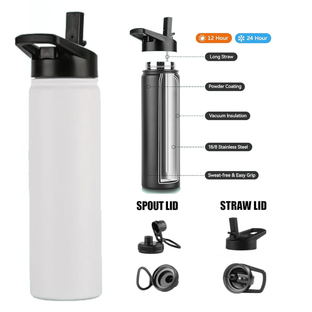 22 oz Vacuum Insulated Stainless Steel Reusable Sports Bottle